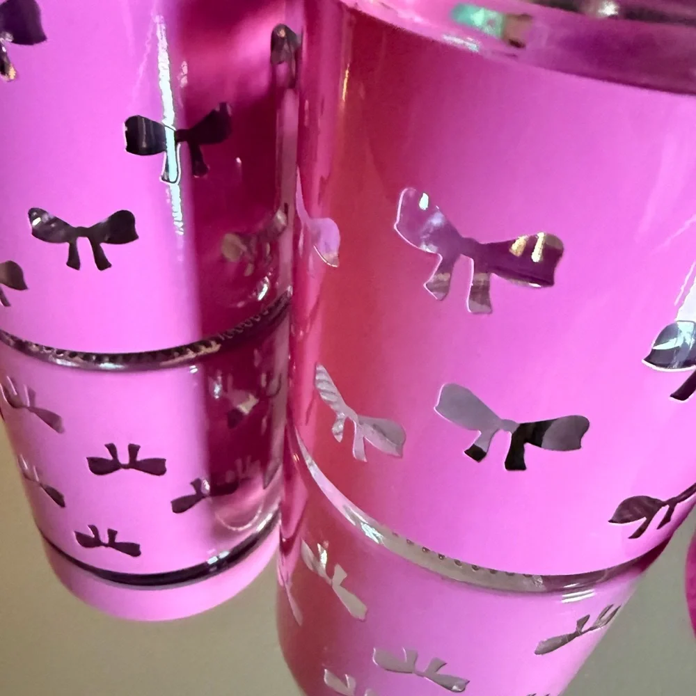 Pink Bow Decorative glass/ metal Canister Set - Stylish Home Party Accent